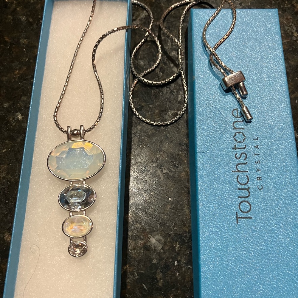 Touchstone Crystal Silver Pendant Necklace with Iridescent Stone